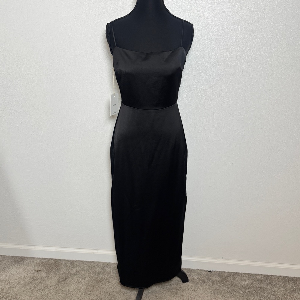 Aritzia Wilfred Madelyn Satin Midi Dress Black Size 2 NWT Slip Minimalist - Picture 2 of 4